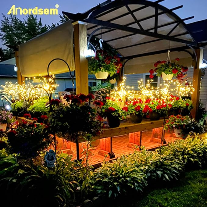 Anordsem Solar Lights Outdoor Waterproof: Garden Light Solar Powered for Yard Outside - Sparkler Fireworks Twinkle Lighting Path Decor 8 Pack - LED Starburst Gardening Gifts for Women Mom Wife