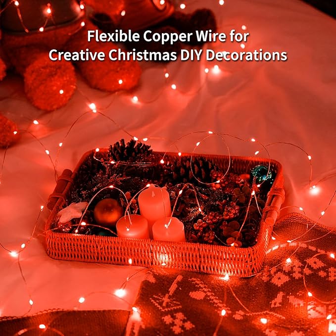 JMEXSUSS 4 Pack 50 LED Red Fairy Lights Battery Operated, 16.1ft Christmas Fairy Lights, Red String Lights for Bedroom Wedding Party Christmas Halloween Decorations