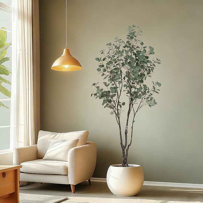 Faux Eucalyptus Tree 7ft(84in) Tall Artificial Plant Indoor Decor Handmade Natural Fake Eucalyptus Tree for Wedding Realistic Lifelike Leaves in Pot for Home Living Room,Office,Outdoor Decor.