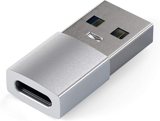 Satechi USB-A to USB-C Adapter, High-Speed USB to USB-C Adapter with Ultra-Fast Data Transfer and Power Delivery Charging, Designed for CarPlay and Modern Devices, Silver