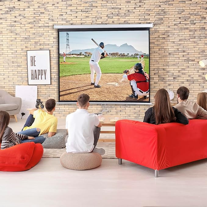 72 Inch Projection Screen Outdoor Indoor 4:3 HD Foldable Manual Pull Down Projector Screen for Movie Home Backyard Theater Cinema Office Video Game, White