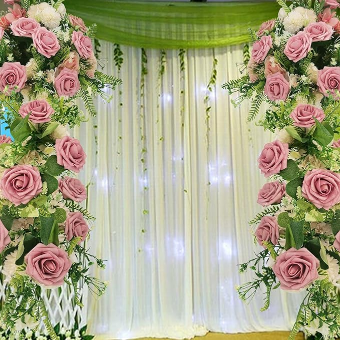 Artificial Flowers 25pcs Fake Roses, Brick Red Foam Rose Faux Flower for DIY Wedding Bouquets Bridal Shower Centerpieces Floral Arrangements Home Decorations Party Backdrops Table