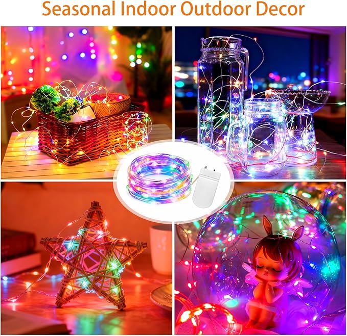 VOOKRY Fairy Lights Battery Operated Mini Starry String Lights, 12 Pack 30 LEDs 10 ft Silvery Copper Wire Lights Multicolor, Works for DIY Wedding Centerpiece, Party, Table, Christmas Decorations