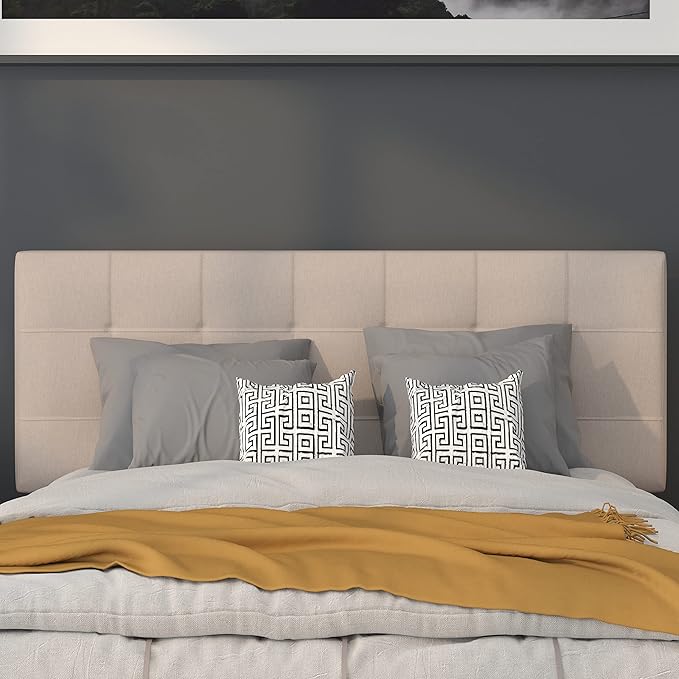 Flash Furniture Bedford Box Stitch Tufted Upholstered Full Size Headboard in Beige Fabric