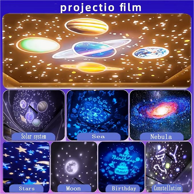 Kids Night Light Projector - USB Star Light Projector with 360 Rotation, 7 Sets of Film