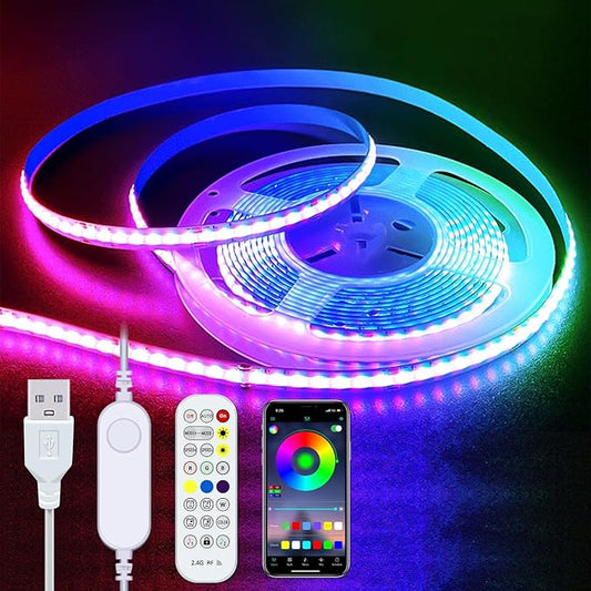 LED Strip Lights RGB COB 6.56 FT 1152 LEDs 5V USB Color Changing Short Strip Light, Smart APP Control Music Sync, Multi Color TV Backlight with Remote for DIY Home Decor (6.56FT/2M)