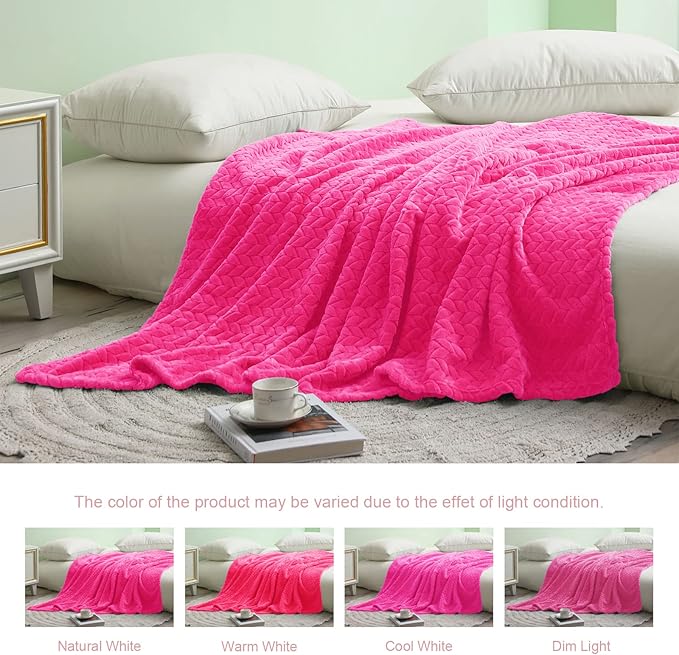 Exclusivo Mezcla Fleece Throw Blanket for Couch, 50x70 Inches Soft Cozy Jacquard Flannel Blankets, Lightweight Fuzzy Plush Warm Throws for Winter, Hot Pink