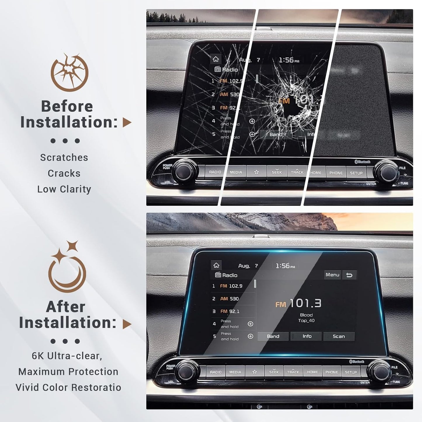 Yee Pin Screen Protector for Kia Forte 8' Touchscreen Display, 9H Tempered Glass Compatible with 2019-2024 Forte Models