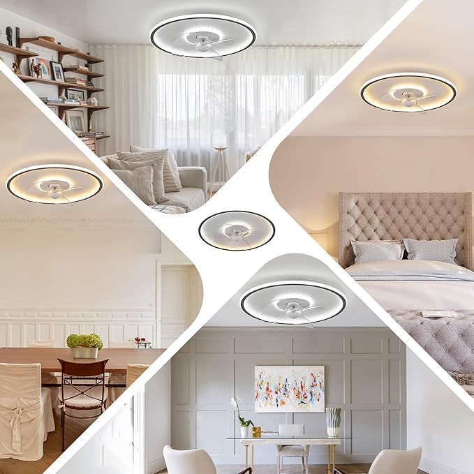 20" Flush Mount Ceiling Fan with Lights and Remote, 6 Wind Speeds, Dimmable LED for Bedroom, Kids Room and Living Room