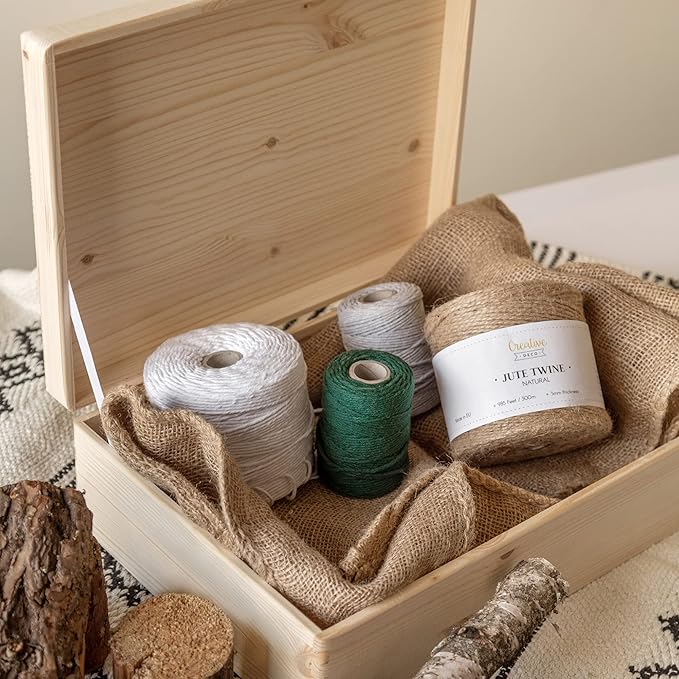 XL Large Wooden Storage Box with Hinged Lid | 15.8x11.8x5.5 inches (+-0.5) | Plain Unpainted Gift Box Tool Toy Kitchen Clothes Jewelry | Rough & UNSANDED Wood Keepsake