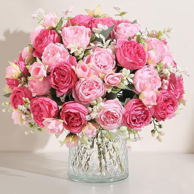 Luyue 8 Packs Peonies Artificial Flowers Faux Peony Bouquet Fake Peonies Flower for Vase Silk Peony Floral Arrangements for Table Centerpiece Wedding Decoration Indoor Home Decor