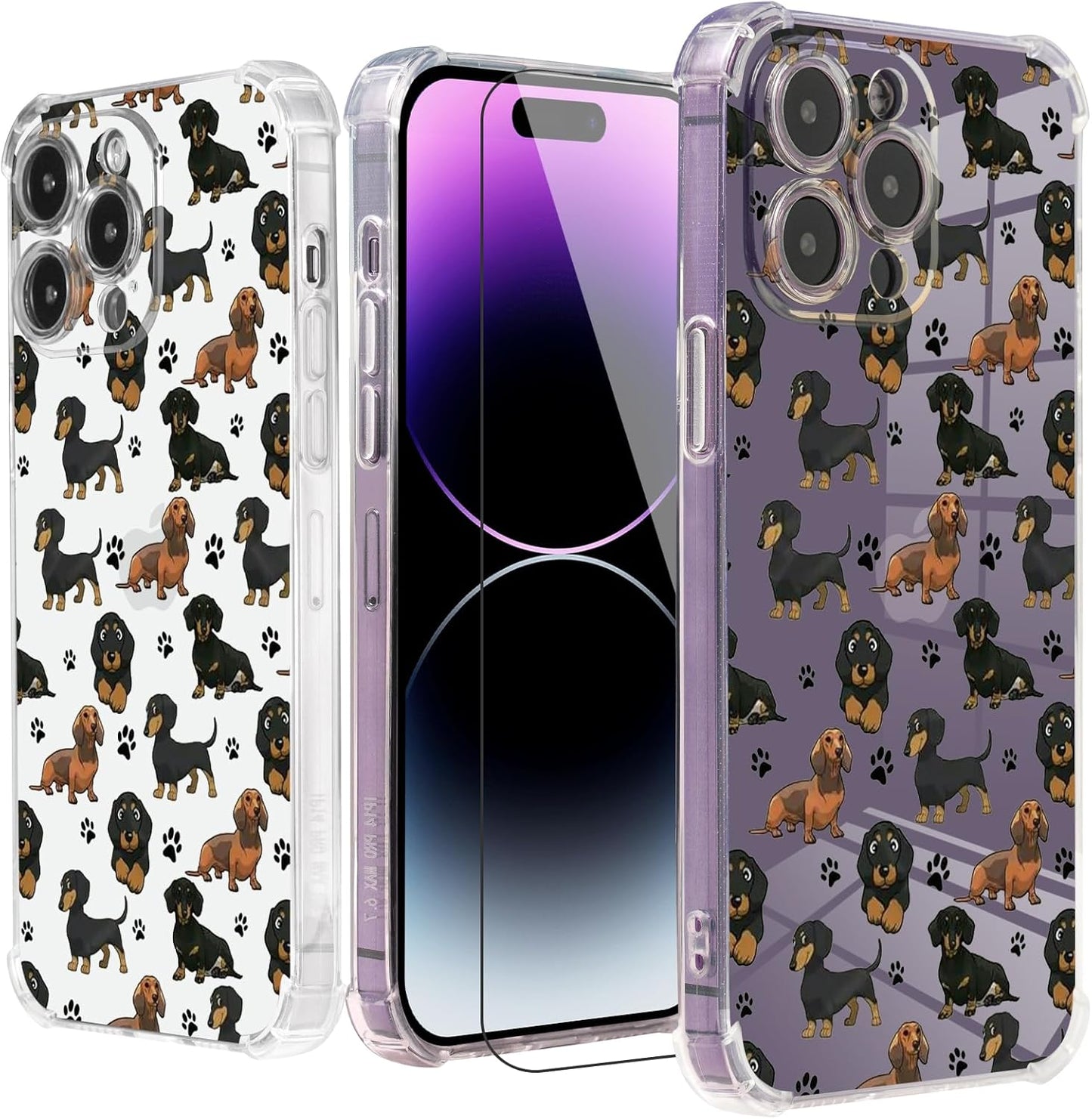 Roemary Puppy Case for iPhone 12 Mini, Clear Dachshunds Paws Design with Screen Protector [Buffertech 6.6 ft Drop