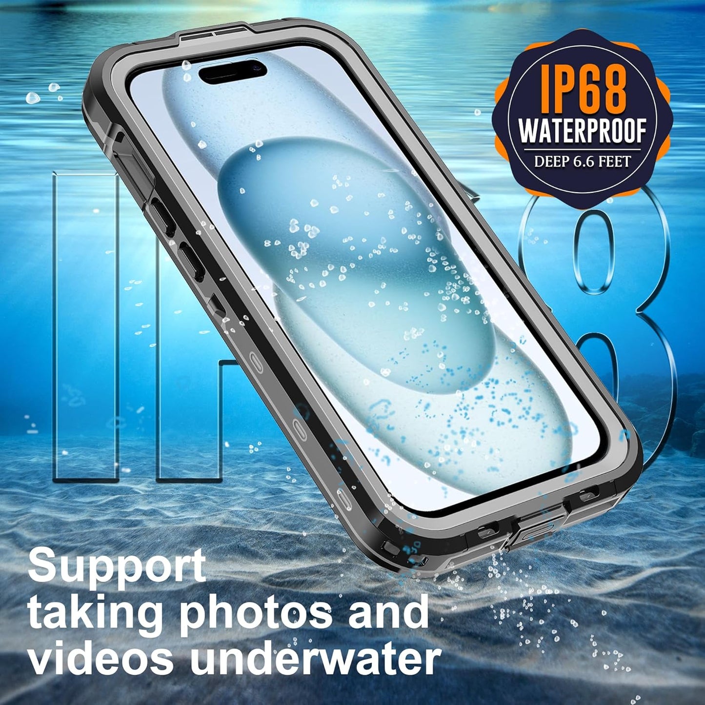 Ezanmull iPhone 15 Waterproof Case, Magnetic with Screen Protector, IP68 Underwater, 15FT Military Dropproof Black