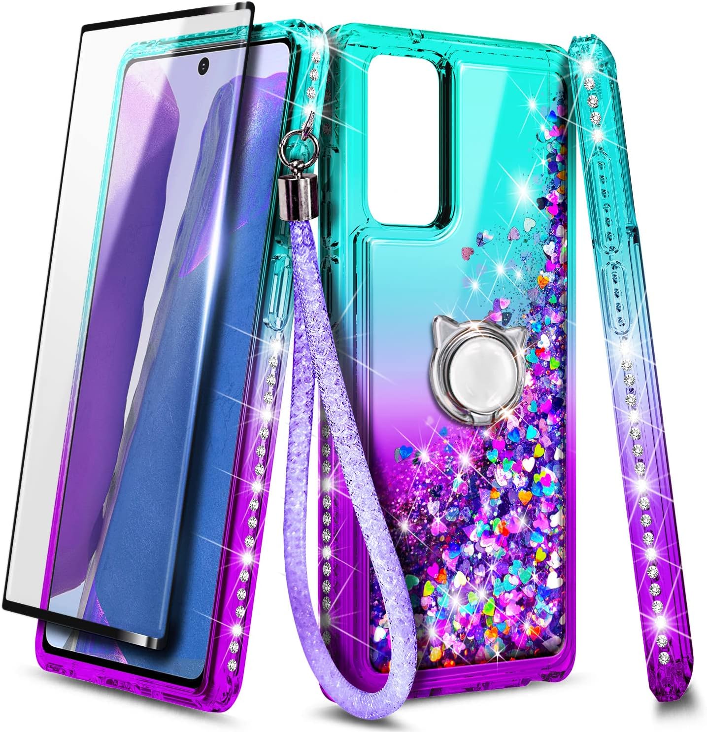NZND Glitter Liquid Floating Waterfall Phone Case for Samsung Galaxy A13 4G/5G with Tempered Glass Screen Protector