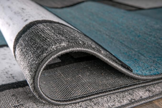 Rugshop Contemporary Modern Boxes for Home Office,Living Room,Bedroom,Kitchen Non Shedding Area Rug 10' X 14' Blue/Gray