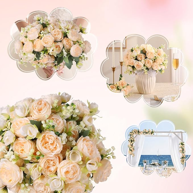 Luyue 8 Packs Peonies Artificial Flowers Vintage Faux Peony Bouquet Fake Flower for Vase Silk Floral Arrangements for Table Centerpiece Wedding Decoration Indoor Home Decor
