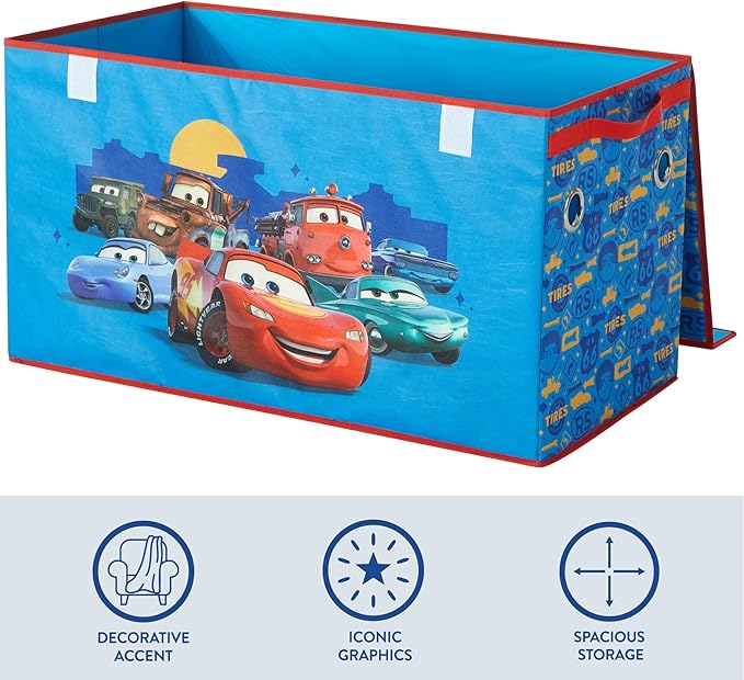 Idea Nuova Disney Pixar Cars Collapsible Storage Trunk,Durable Kids Toy Organizer with Soft Lid, Foldable Chest for Bedroom & Playroom, 28.5" x 14.5" x 16"