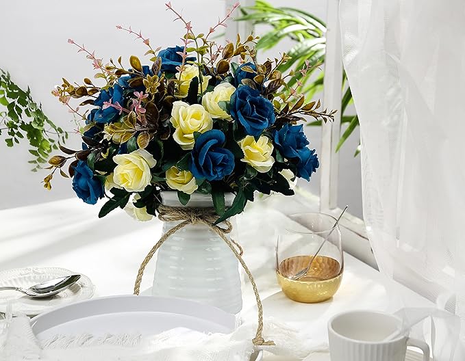 Artificial Flowers with Vase Faux Flower Arrangements for Table Decor Table Centerpieces for Dining Room-Navy Blue