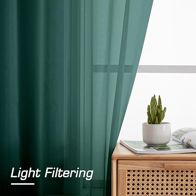 OWENIE Green Sheer Curtains 84 Inches Long for 2 Panels Set for Christmas, Solid Light Filtering Fimly Voile Sheer Curtains for Living Room Bedroom, Hunter Green, 42"x84"
