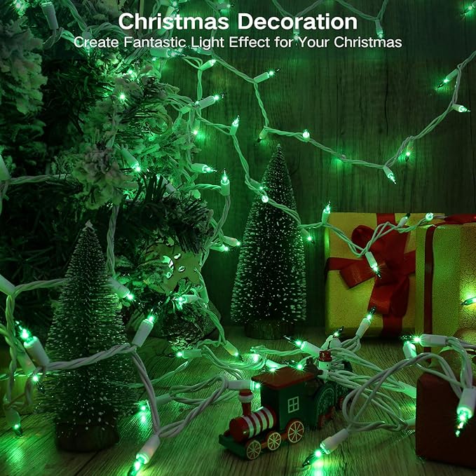 Brizled Green Christmas Lights, 69.6ft 300 Count Mini String Lights Connectable, 120V UL Certified Incandescent Light White Wire, Green Xmas Tree Light for Indoor Outdoor Xmas Halloween Tree Party