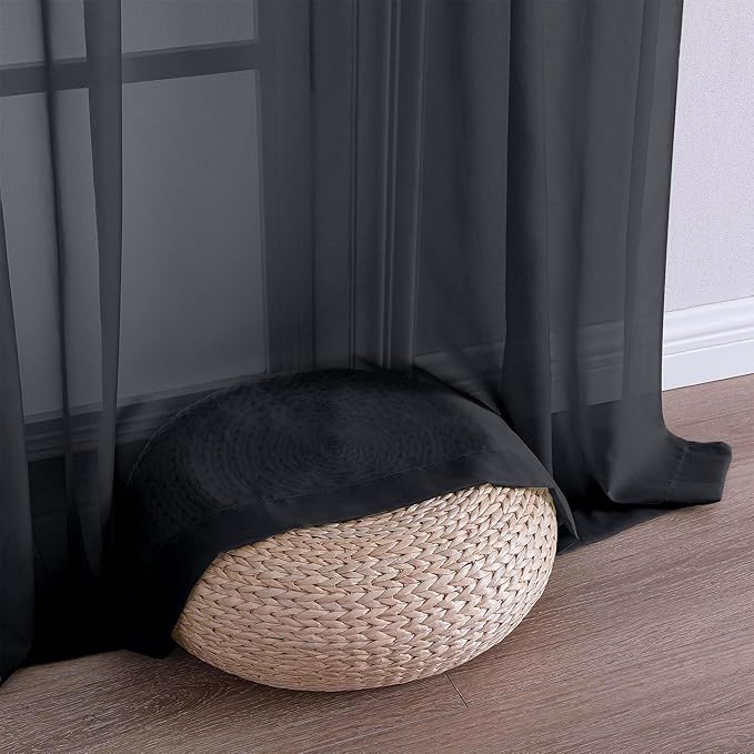 OWENIE Black Sheer Curtains 120 Inches Long 2 Panels Set, Airy Lightweight Sheer Black Curtain for Living Room Bedroom, Farmhouse Voile Filmy Rod Pocket Curtains Drapes, 2 Pcs, Each 59" Wx120 L Inch