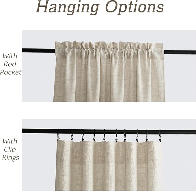 RYB HOME Natural Beige Linen Sheer Curtains 108 inches Long for Living Room and Dining Room, Weave Textured/Rod Pocket, Light Filtering Sheer Curtains and Drapes, W 52 x L 108 inches, 2 Panels Set
