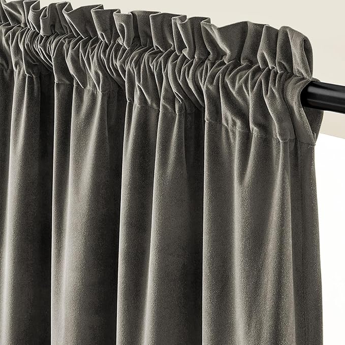 Lazzzy Velvet Blackout Curtains Thermal Insulated Room Window Drapes Super Soft Luxury Curtains for Living Room Bedroom Rod Pocket 2 Panels, Grey, 42" W x 96" L