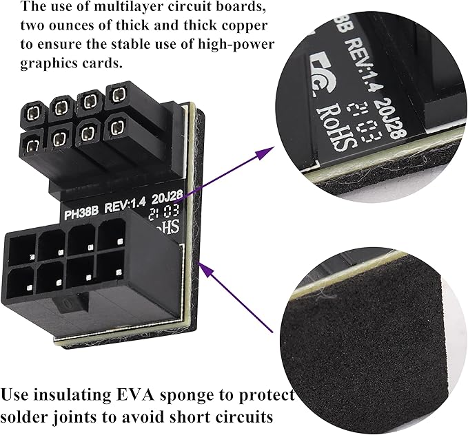 2Pack 180 Degree ATX 8 Pin Graphics Card Power Supply Adapter U Type 180 Degree Angled 8Pin Female to 8pin Male Power Connector for Desktops Graphics Card(Up/8 Pin)