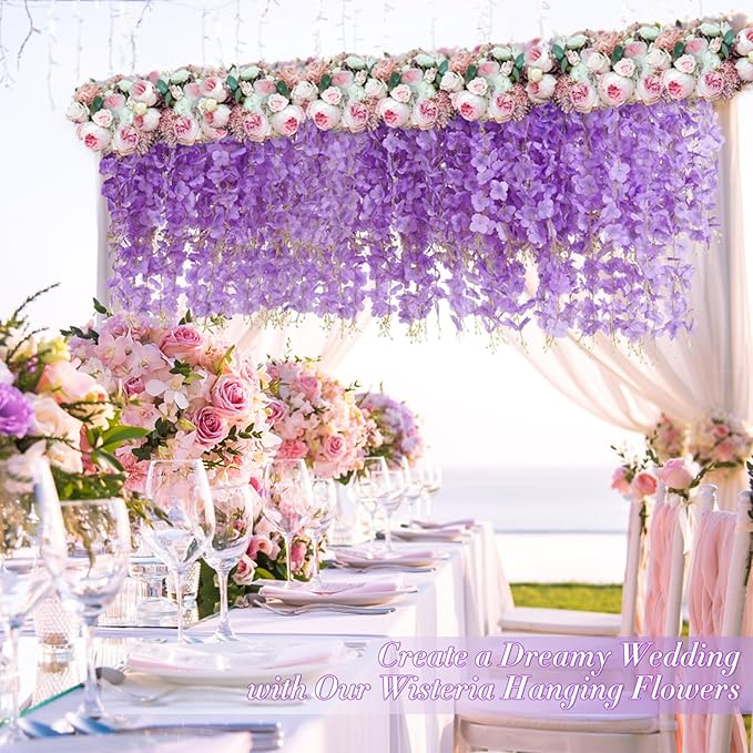 Waipfaru 40 Pack Purple Wisteria Hanging Flowers, Fake Hanging Flowers for Decoration, Artificial Flowers,Vines for Bedroom,Flower Garland for Home,Party,Garden, Wall,Wedding Decoration(3.6 Ft/Pcs)