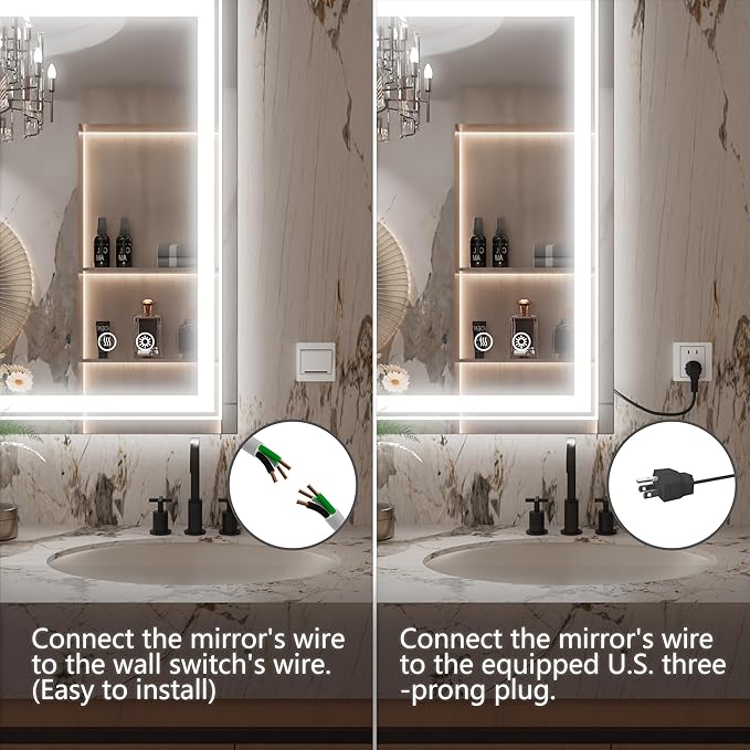 40 x 32 Inch LED Mirror for Bathroom, Wall Mounted Lighted Bathroom Vanity Mirrors, Stepless Dimmable, Memory Funtion, Anti-Fog, 6000K, Shatter-Proof, Horizontal or Vertical