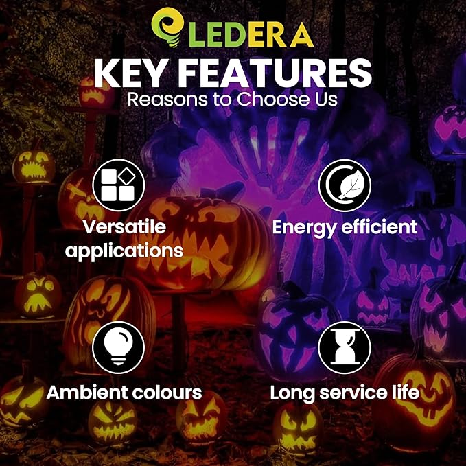LED Orange and Purple Light Bulb, 40 Watt Equivalent LED A15 Bulb, 5 Watt Orange and Purple Color Light E26 Medium Bulb for Halloween, Christmas Decoration, Party, Holiday Mood Lighting, Pack of 2