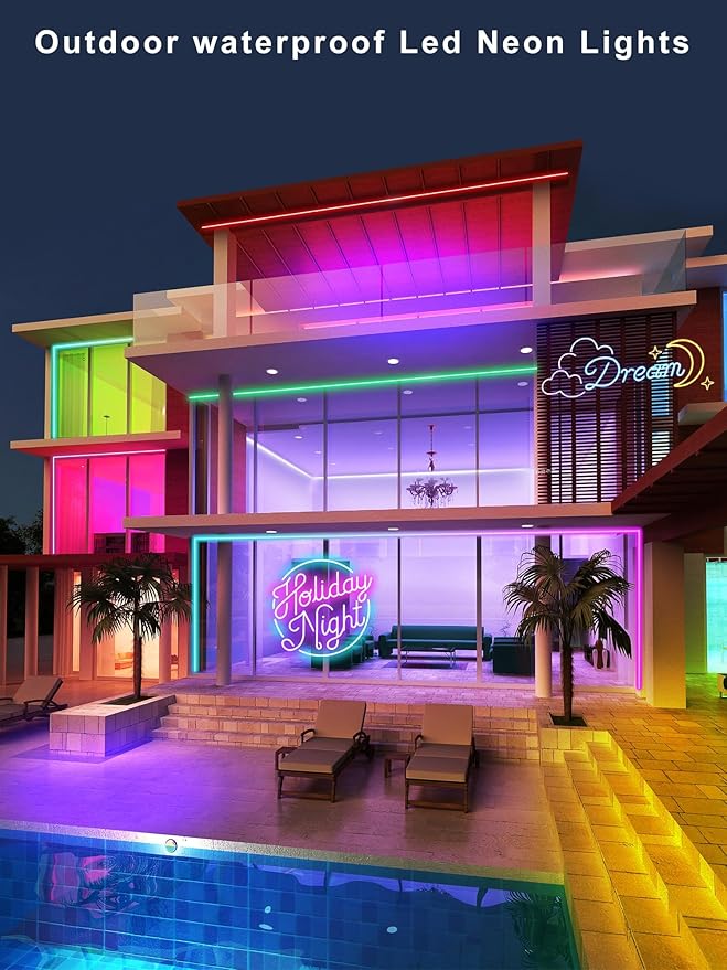 100ft LED Neon Rope Lights with App and Remote Control, IP65 Waterproof Neon Strip Lights for Outdoor Indoor, DIY Design Flexible Led Rope Lights for Bedroom, Living, Gaming, Party Decor