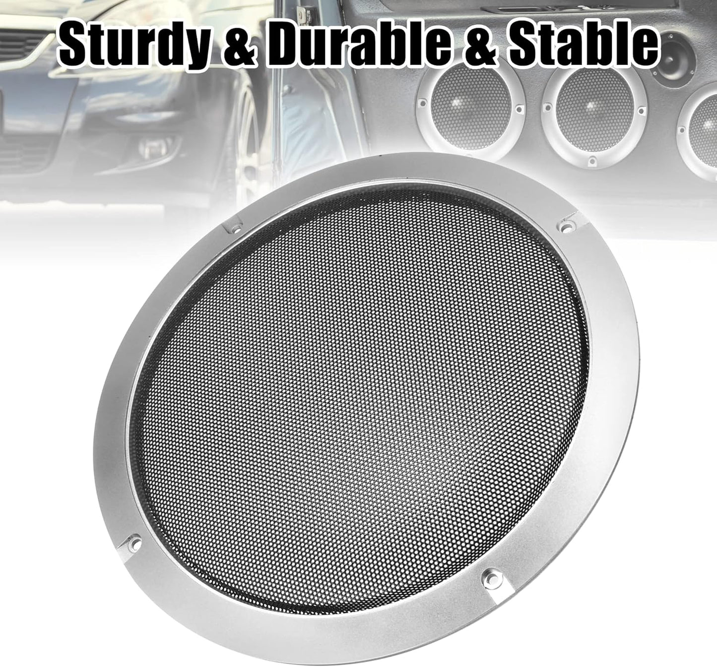 X AUTOHAUX 8" Round Speaker Grille Cover Mesh Trim, Silver Tone Subwoofer Grille Horn Protective Guard for Car Stereo