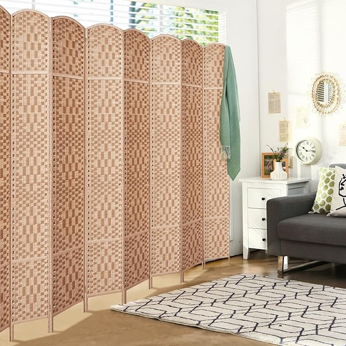 Rose Home Fashion 6 ft Tall Room Divider, Room Dividers and Folding Privacy Screens, 15.7in Privacy Screen 8 Panel Partition Temporary Wall Separation for Private, Natural