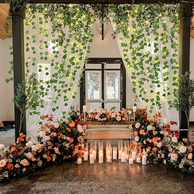 RECUTMS Ivy Fake Vines for Room Decor 12 Pack 86 FT Artificial Plant with 100 LED String Light Bedroom Aesthetic Hanging Greenery Garlands Backdrop Leaves for Wall Wedding Party Home Garden Decor
