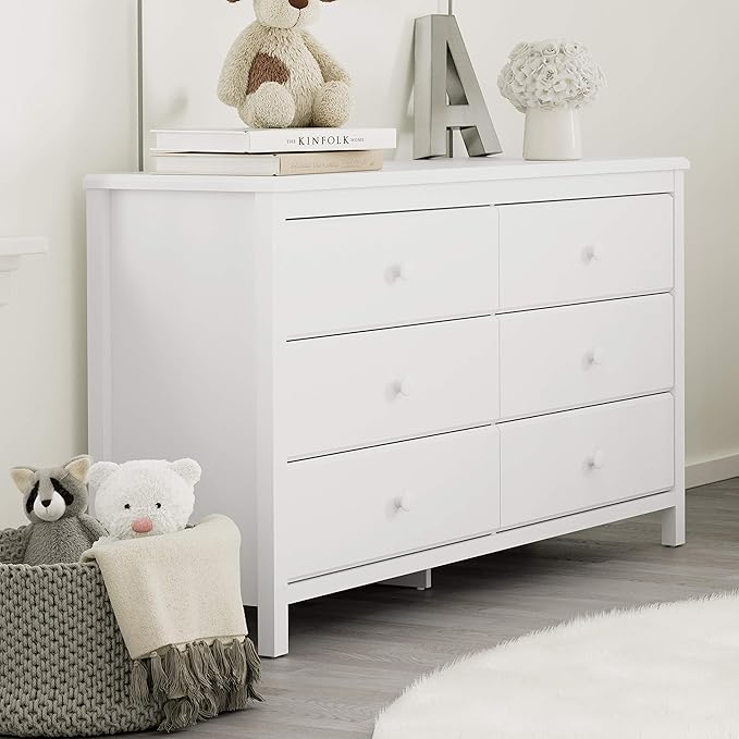 Storkcraft Alpine 6-Drawer Dresser (White) – GREENGUARD Gold Certified, White Dresser for Bedroom, Kids & Nursery Storage Drawers, Safety Interlocking Drawers, Pre-Installed Tracks, Kids Bedroom