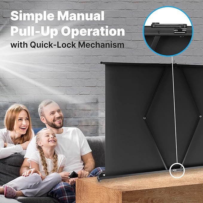 Pyle 50" Inch Portable Projector Screen - Portable Floor Standing, Manual Retractable Pull-Out Style, Mobile Movie Screen, Home Theater Cinema Wedding Party Office Presentation, Quick Assembly