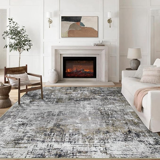 8x10 Area Rugs for Living Room Rug Washable: Modern Large Rug for Dining Room Bedroom Carpet Non Slip 8 by 10 Indoor Abstract Nursery Home Office Black Gold