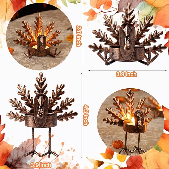 SAND MINE Metal Turkey Tea Light Candle Holders, Thanksgiving Candle Holder, Turkey Candle Holder, Metal Candle Holder, Thanksgiving Home Table Decoration (12)