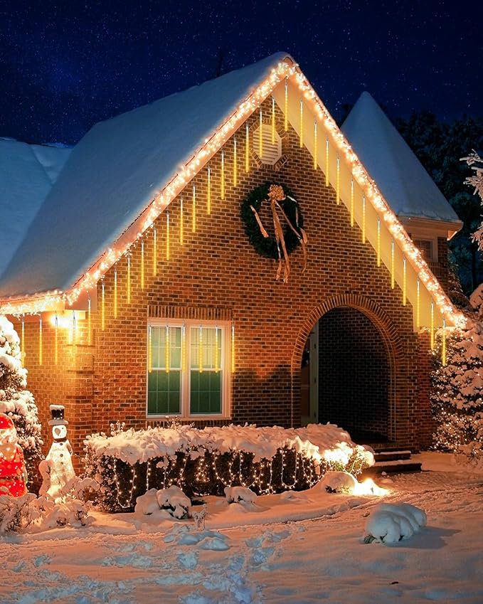 Joomer Christmas Lights Outdoor, 11.8 inch 10 Tubes 240 LED Meteor Shower Lights, LED Snow Falling Icicle Cascading Light with Timer Waterproof and Connectable for Christmas Decoration (Warm White)