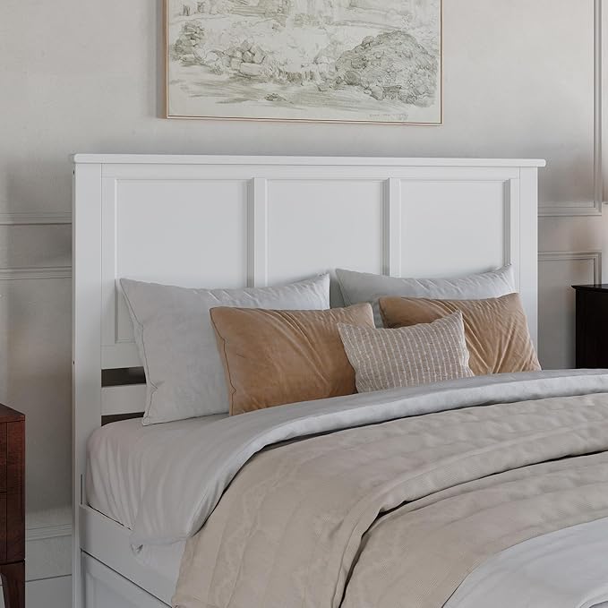 AFI, Madison Queen Solid Wood Panel Headboard with Attachable Charger, White
