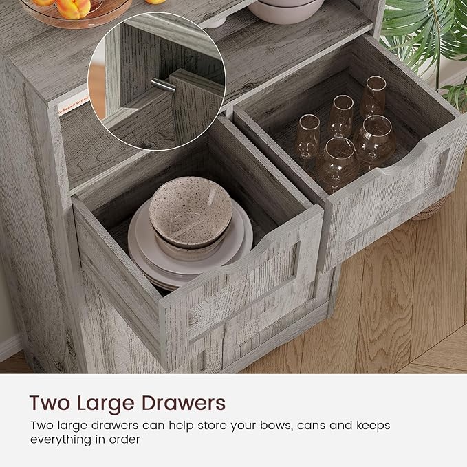 Iwell Storage Cabinet with 2 Drawers & 2 Adjustable Shelves, Kitchen Cabinet, Cupboard, for Living Room, Kitchen, Entryway, Home Office, Grey