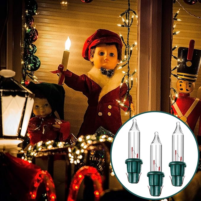 Mudder 60Count 2.5V Christmas 50/100/150/200 Count Mini Incandescent Wire String Lights Replacement Bulbs Indoor/Outdoor Christmas Lights Decor for Home Xmas Tree (Green Base with Warm White Bulb)