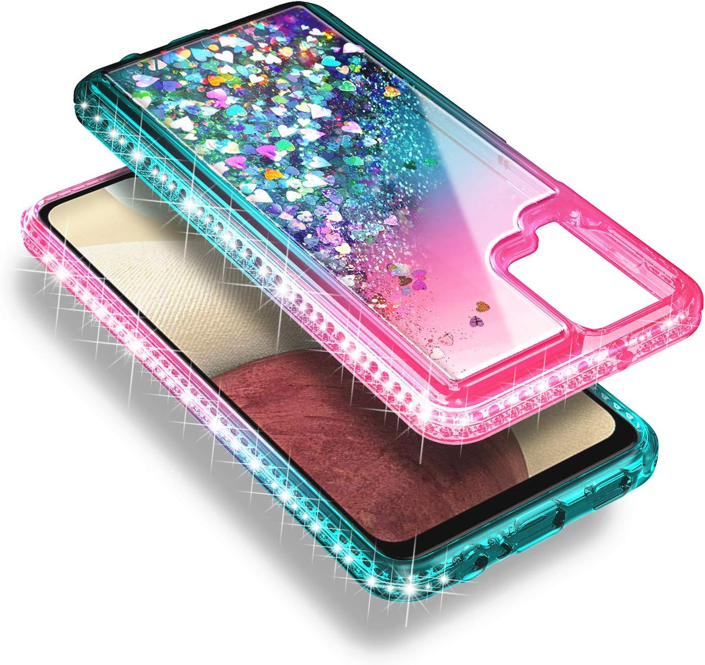 NZND Case for Samsung Galaxy A42 5G, Sparkle Glitter Flowing Liquid Shiny Bling Phone Case (Pink/Aqua)
