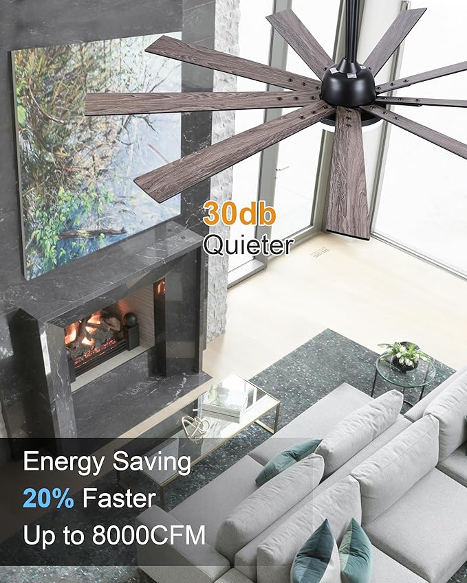 72 Inch Ceiling Fans with Lights,Large Modern Ceiling fan with Remote and 9 Wooden Blades,Dimmable,6 Speeds,Noiseless Reversible Indoor&Outdoor Fan for Bedroom,Patio,Living Room