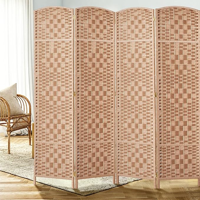 Rose Home Fashion 6 ft Tall Room Divider, Room Dividers and Folding Privacy Screens, 15.7in Privacy Screen 4 Panel Partition Temporary Wall Separation for Private, Natural