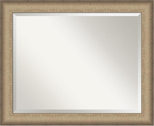 Amanti Art Bronze Bathroom Mirror for Over Sink, 27x33 Elegant Brushed Bronze Rectangle Vanity Mirror, Large Casual Frame, Hangs Horizonally and Vertically, Bathroom Wall Decor, Beveled Edge