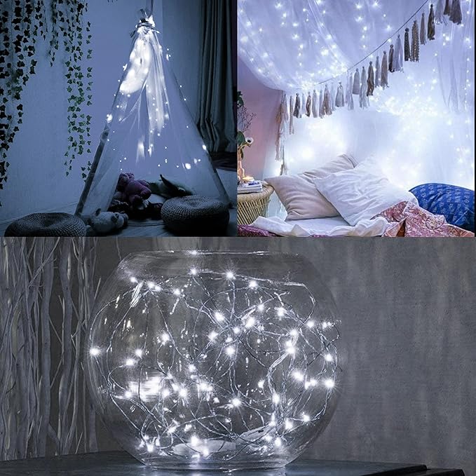 WATERGLIDE 24 Pack Fairy Lights Battery Operated (Included), 7 ft 20 LED Mini String Lights, Waterproof Silver Wire Firefly Starry Lights for DIY Wedding Christmas Party Mason Jars Decor, Cool White