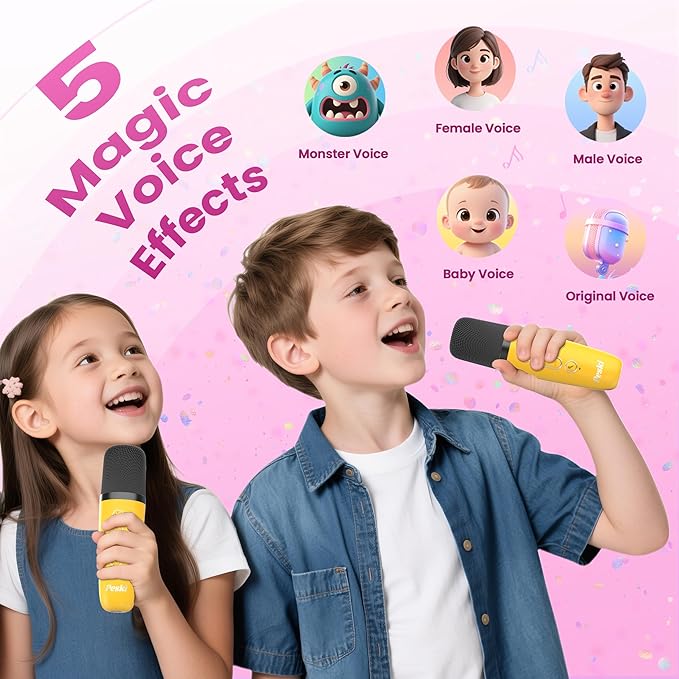 Mini Karaoke Machine for Kids Adults, Portable Karaoke Microphone Singing Speaker Bluetooth Karaoke Player with 2 Wireless Mic, Birthday Gifts for Girls Boys 4-12 Year Old, Family Home Party(Yellow)