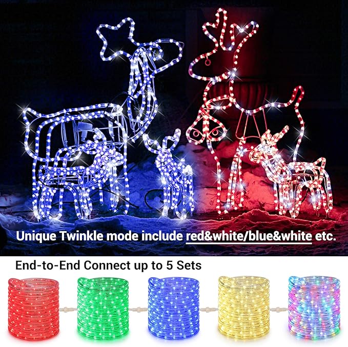Brizled Color Changing Rope Lights, 18ft 180 LED RGB Rope Lights, Connectable Rope Lights Indoor Rope Lighting with Remote Outdoor White Rope Lights Waterproof Color Twinkle Tube Lights for Christmas